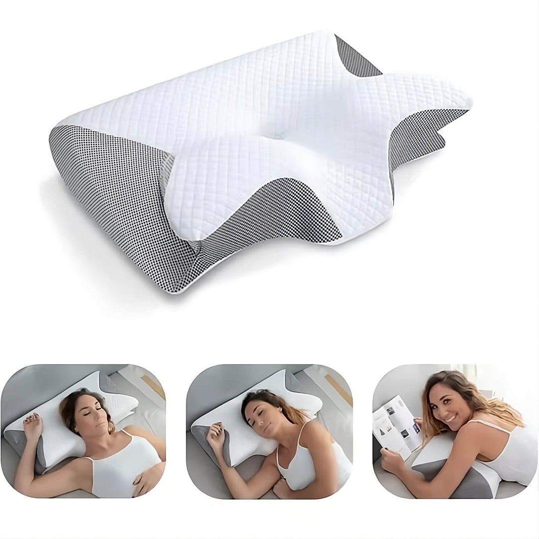 Ergonomisches orthopädisches Kissen zur Linderung von Nackenschmerzen und Rückenschmerzen.