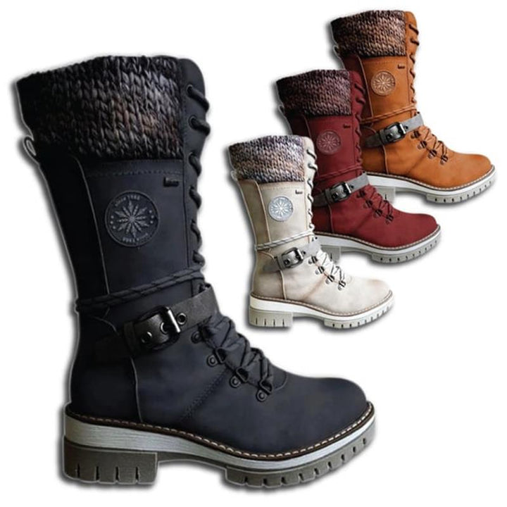 Herren-Outdoor-Schnürstiefel in Rot, wasserdicht und warm, ideal für Wanderungen und Winteraktivitäten.