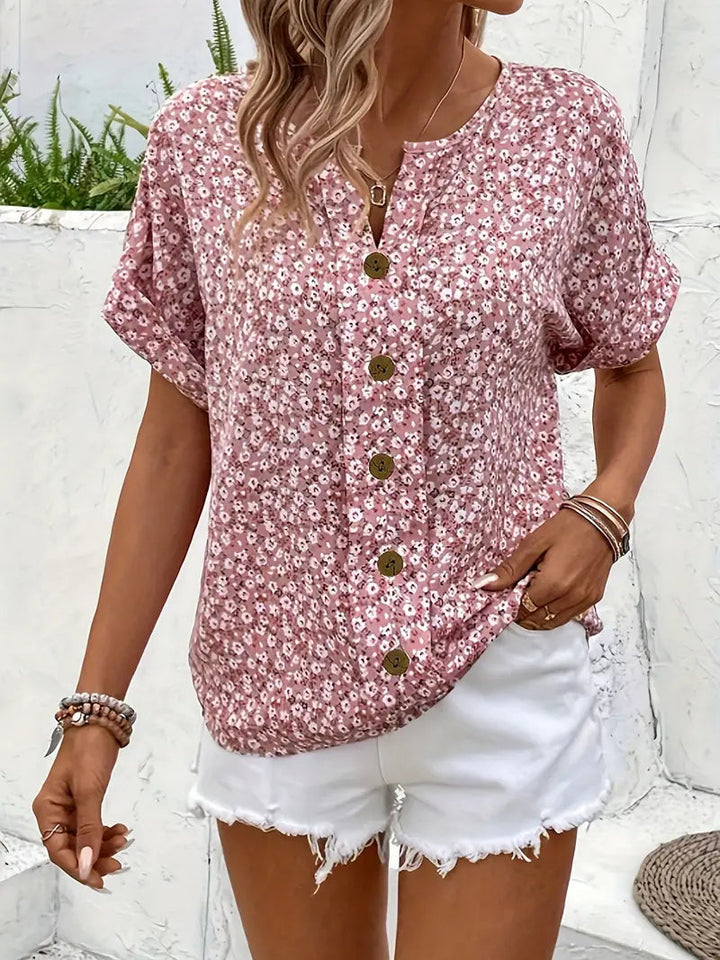 Stylisches Damen Lillie Blusen-Top mit Knopfleiste, perfekt für elegante & legere Sommer-Outfits geeignet.