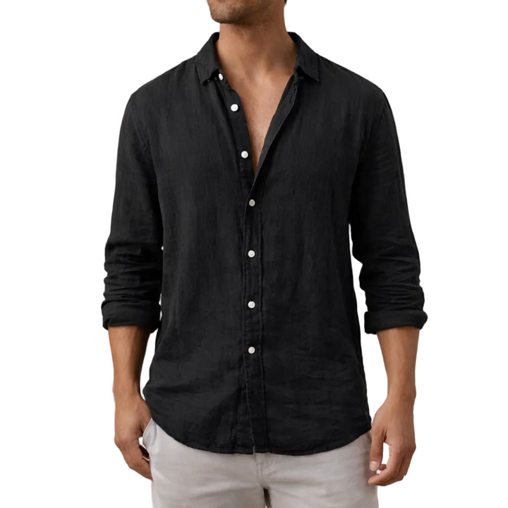 Vielseitiges Herren Sommer Hemd, offener Kragen. Modernes, gerades Oberteil für Casual Mode und elegante Freizeit-Outfits.