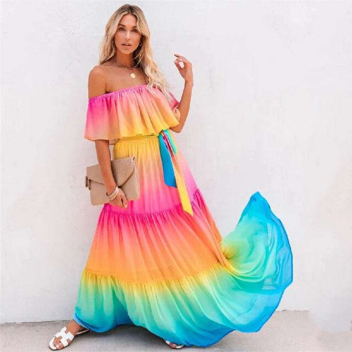 Mehrfarbiges Damenkleid, figurbetont und ärmellos. Casual & elegantes Sommer-Partykleid für stilvolle Frauen.