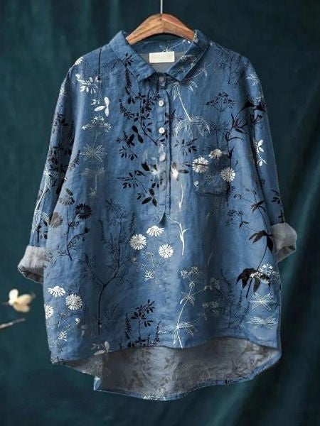 Damenbluse mit Blumenmuster, lockere Passform, elegant und bequem, geeignet für alle Jahreszeiten.
