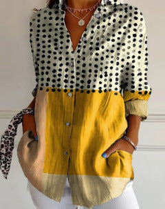 Lockere Passform Damen Printbluse mit durchgehender Knopfleiste, Langarm, bequem & chic.