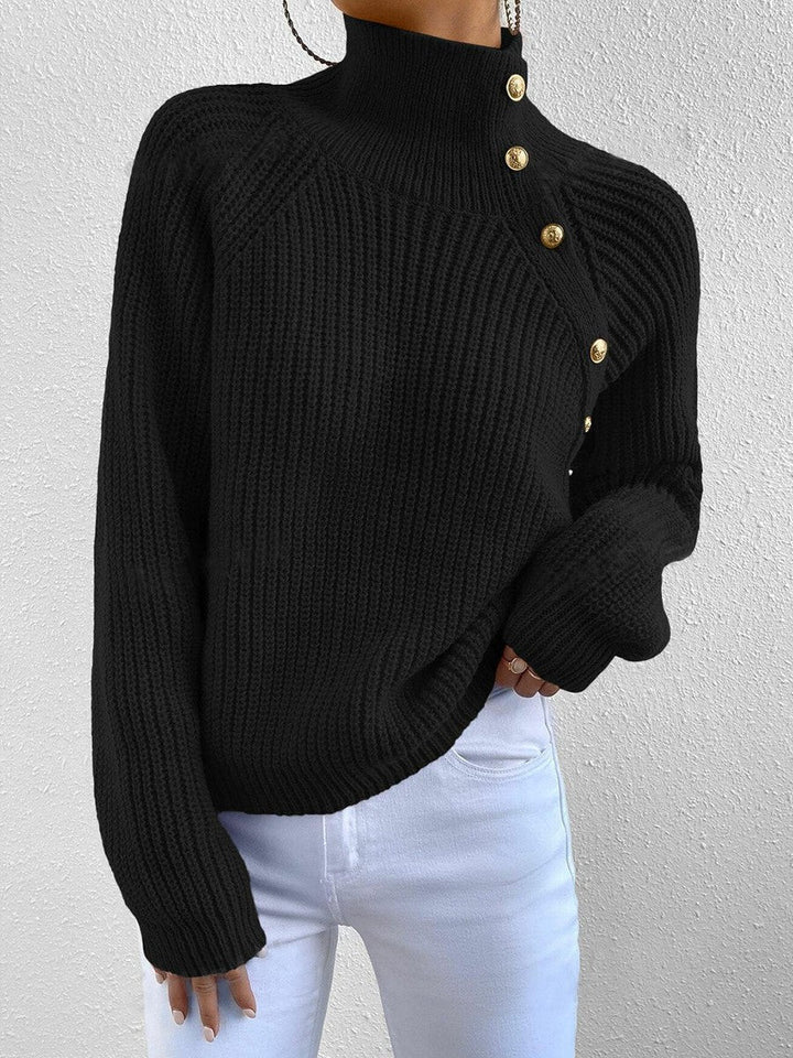 Schwarzer Damen Stehkragenpullover, Feinstrick, Langarm. Ein elegantes Basic für stilvolle Winterlooks.