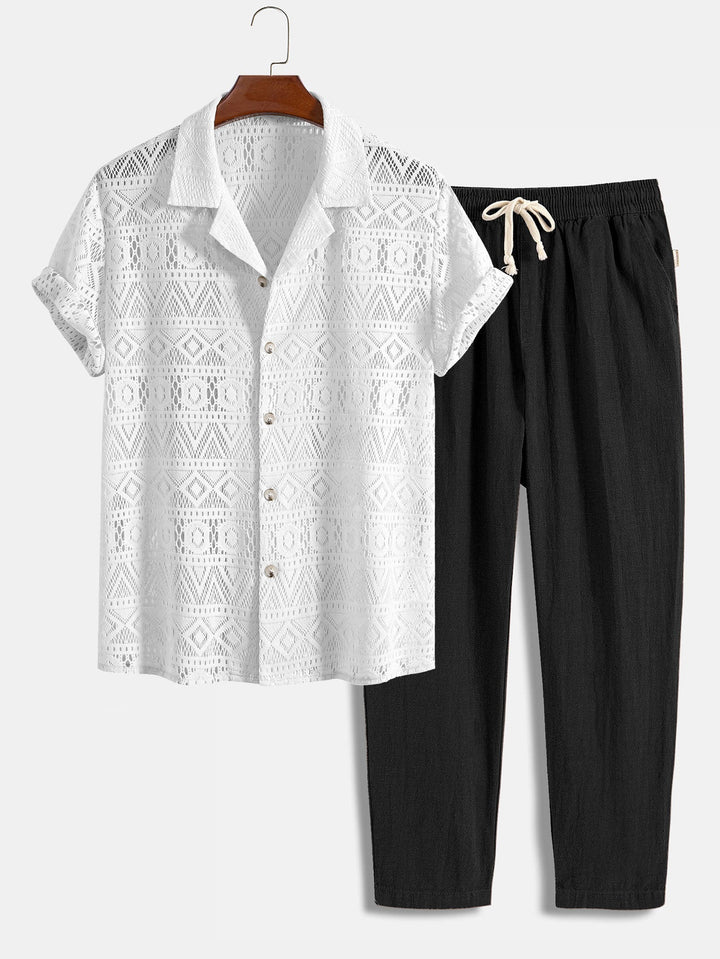 Komfortables Herren Freizeit Set, lockeres Hemd & Hose, ideal für heiße Sommertage.