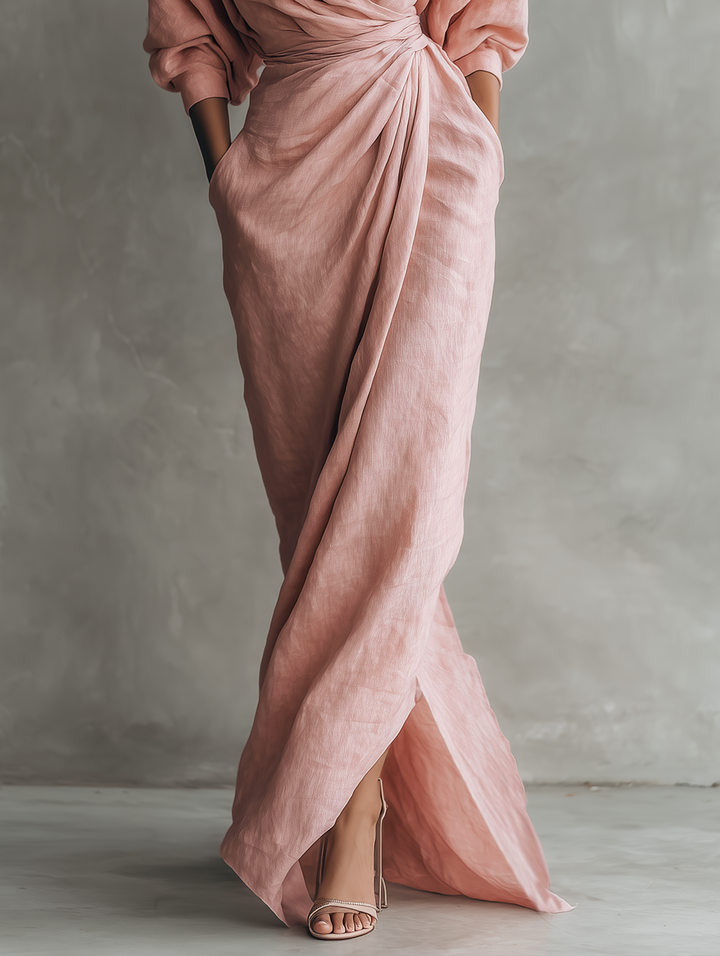 Minimalistisches Wickel Maxikleid für Damen: fließend, bequem, mit V-Ausschnitt, perfekt für den Sommer.