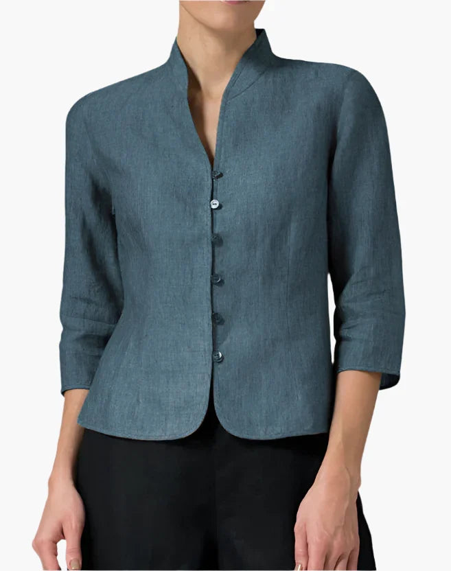 Roter Damen Blazer Stehkragen, ideal für Freizeit & Alltag. Modische Freizeitjacke mit 3/4 Ärmeln.