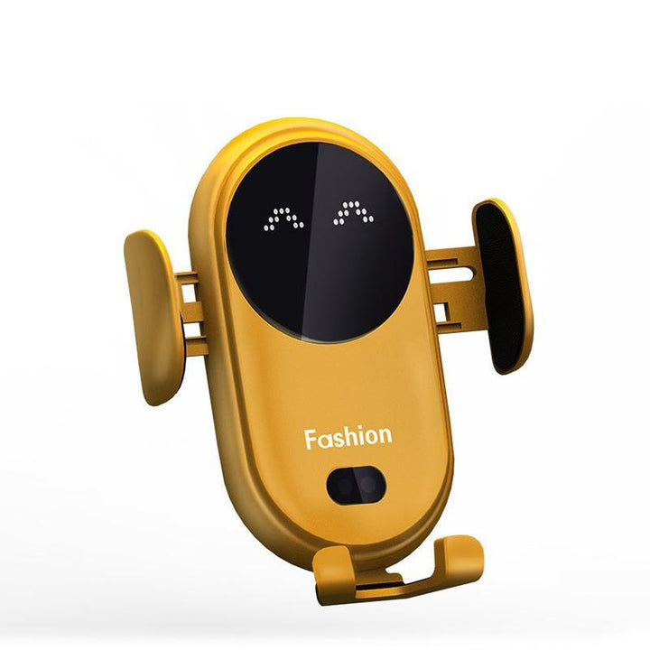 Moderner Telefonhalter fürs Auto mit kabellosem Qi Schnellladegerät. Praktisches Kfz-Zubehör für unterwegs.