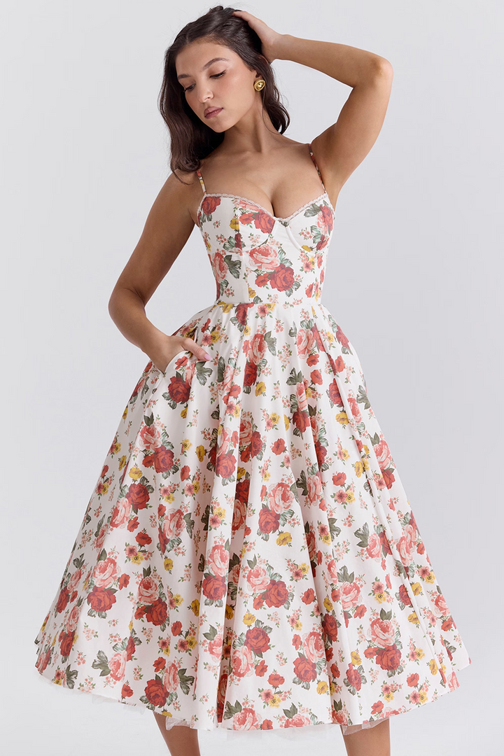 Damen Abendkleid, Midi-Länge, mit schmeichelhafter Silhouette, ideal für formelle Anlässe und Galas.