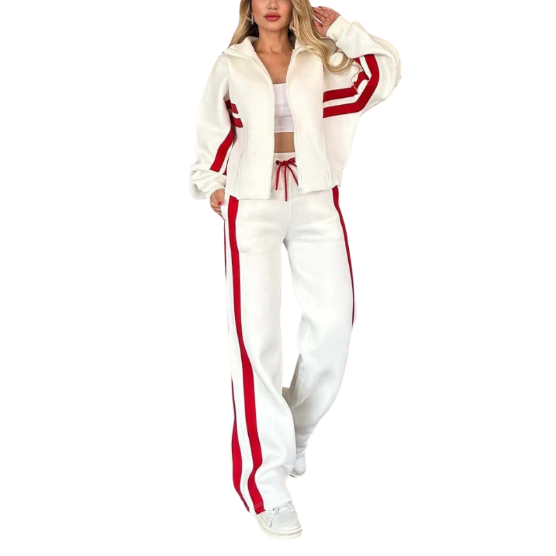 Damen Trainingsanzug Set mit Reißverschlussjacke & Hose für Freizeit & Fitness. Komfortable Sportbekleidung.