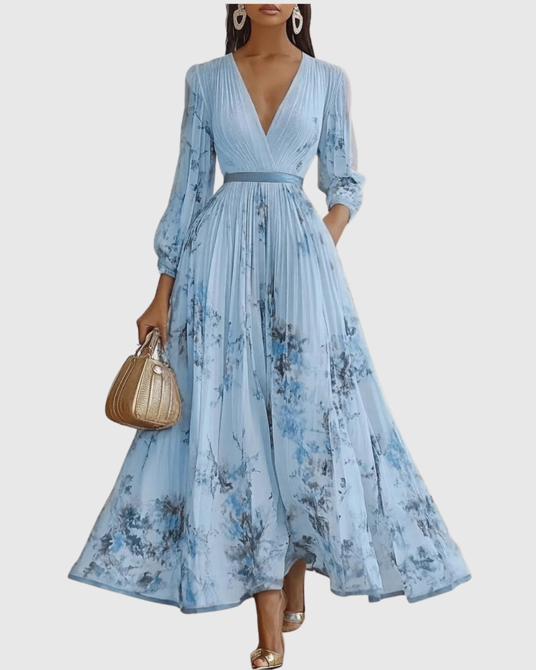Luftiges Plissee Sommer-Maxikleid für Damen mit Blumenmuster & schmeichelndem V-Ausschnitt.