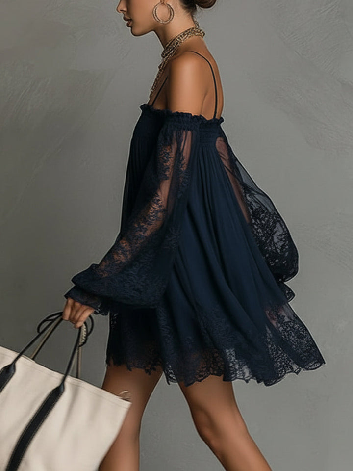 Marineblaues Cocktailkleid für Damen, leichtes Sommerkleid, elegant für festliche Anlässe.