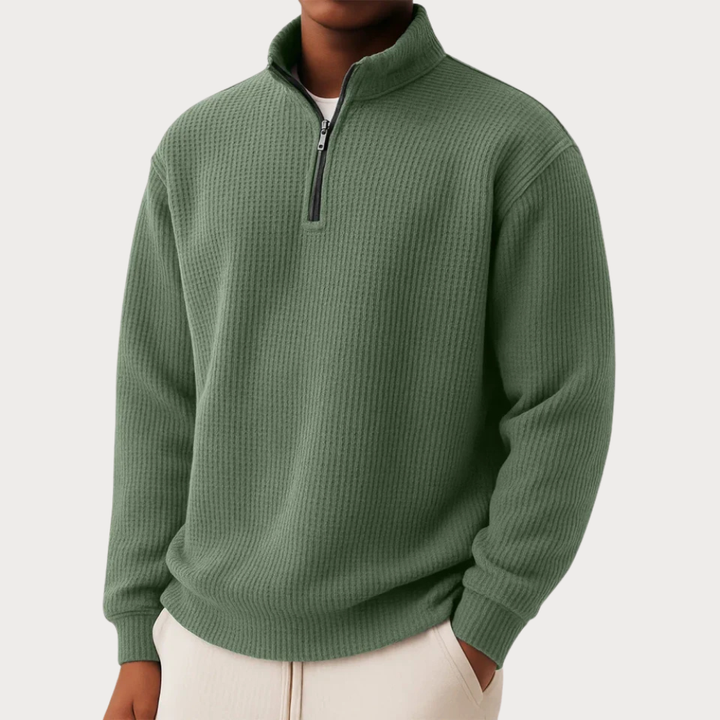 Klassischer Herren Pullover mit Reißverschluss & Stehkragen, für stilvolle Outfits in jeder Jahreszeit.