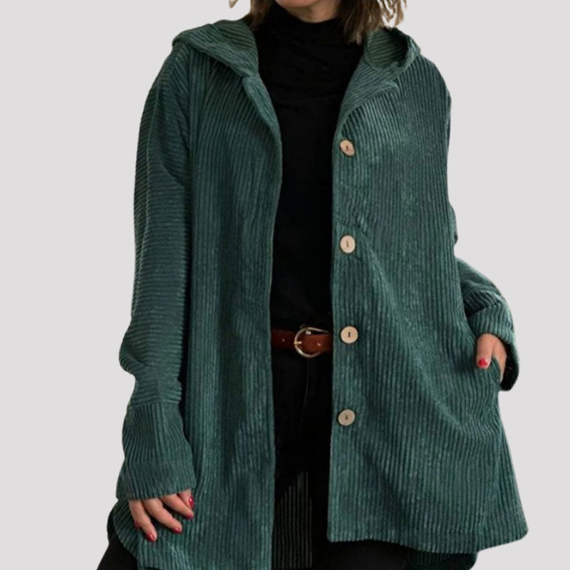 Stylische Damen-Herbstjacke aus Kord mit Kapuze, bequeme und vielseitige Oberbekleidung.