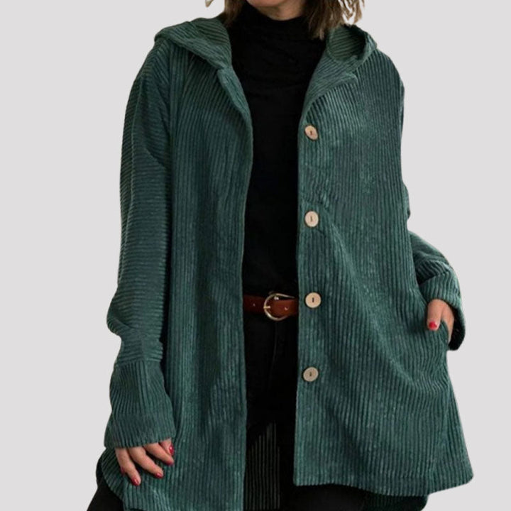 Stylische Damen-Herbstjacke aus Kord mit Kapuze, bequeme und vielseitige Oberbekleidung.