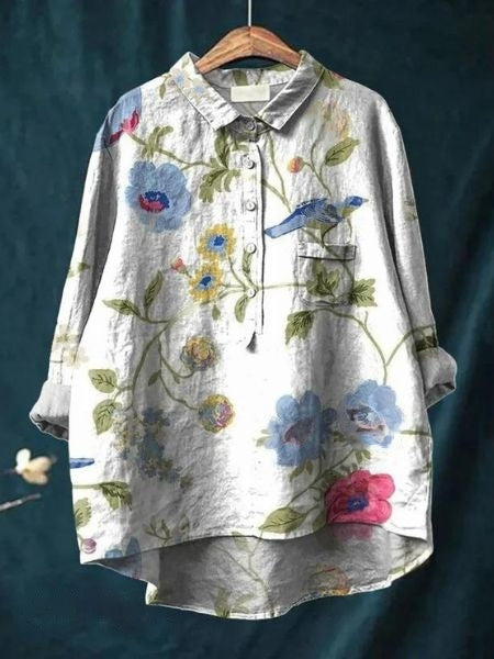 Elegante Damenbluse mit Blumendruck, Langarm. Herbsttauglich & bequem, vielseitig kombinierbar.