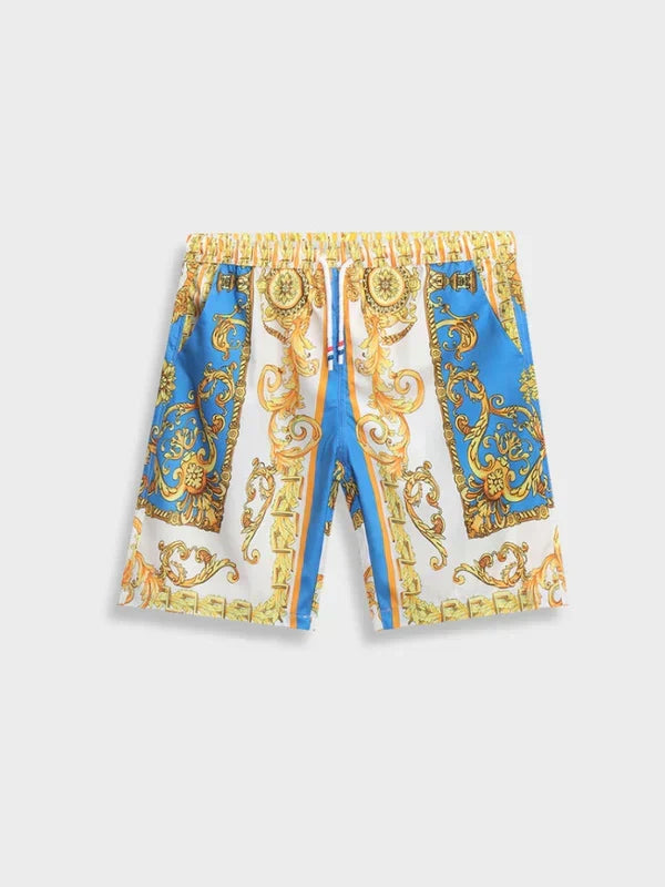 Trendiges Herren Kurzarmhemd und Shorts Set mit exklusivem Barockmuster, ideal für den Sommer.