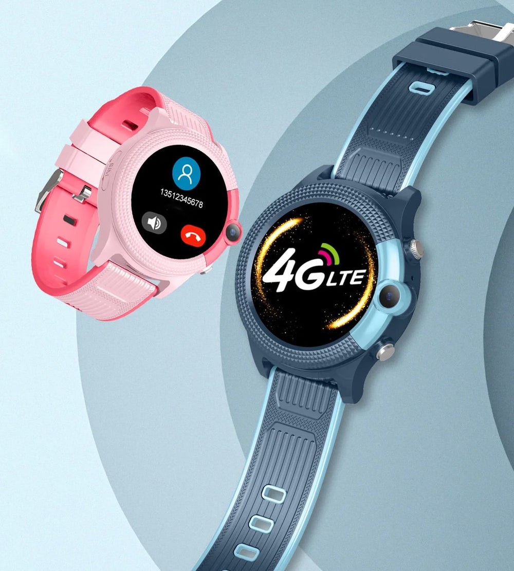 Blaue Kinder-Smartwatch mit GPS-Tracking & Notruf für Kindersicherheit; modernes Kinder-Gadget.