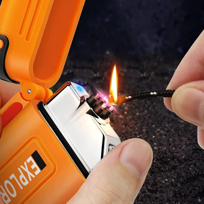 Windfestes, wasserdichtes USB-C Sturmfeuerzeug. Perfekt für Camping & Outdoor-Abenteuer.