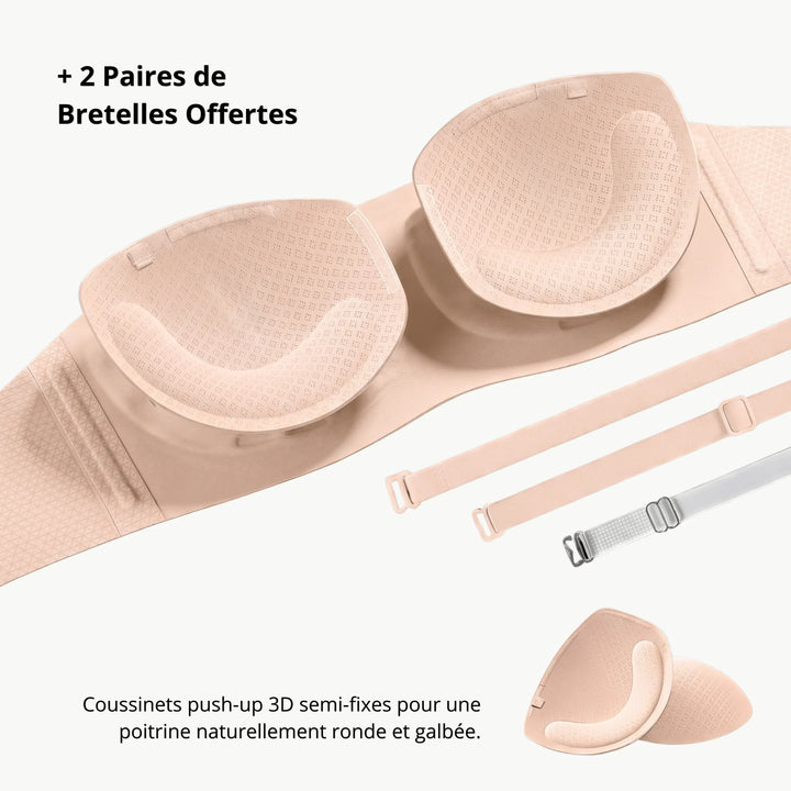 Weißer trägerloser Push-up BH für Damen, bügellos, bietet optimalen Halt und unsichtbare Unterwäsche.
