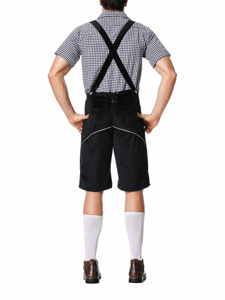 Klassische Herren Lederhose für Oktoberfest, traditionelle bayerische Trachtenmode mit Stickereien.