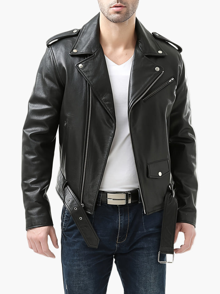 Herren Vintage Bikerjacke in Schwarz, schlank geschnitten, ideal für Motorradfahrer & urbanen Freizeit-Look.