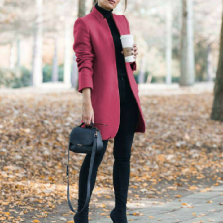 Eleganter Damen Stehkragen Wintermantel. Zeitloses Design & Knopfverschluss für Business & Freizeit.