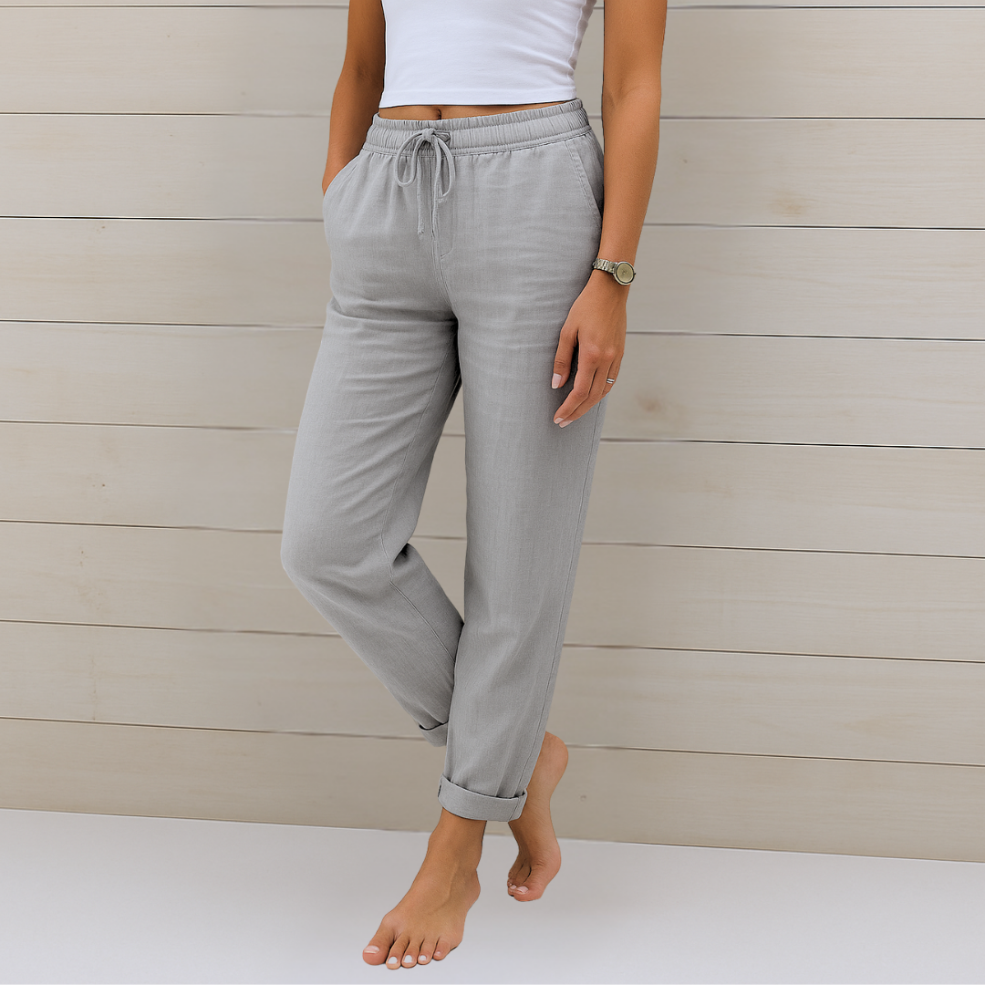 Elegante Damen Stretchhose mit Elastikbund, im modernen Relaxed Fit, ideal als stilvolle Bürohose.