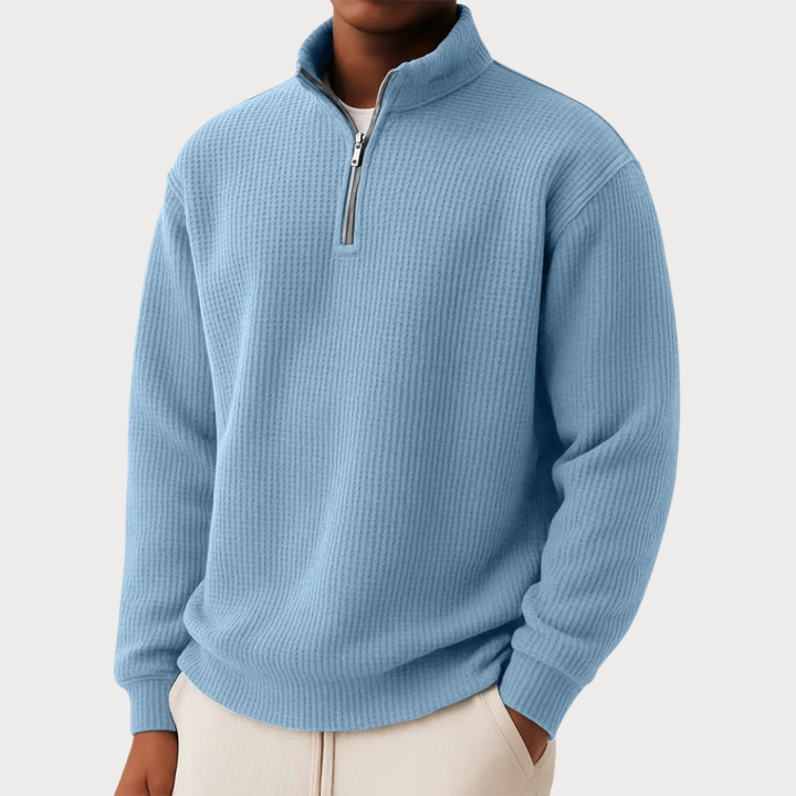 Hochwertiger Herren Pullover mit Reißverschluss und Stehkragen, bequem und vielseitig für elegante Herrenmode.
