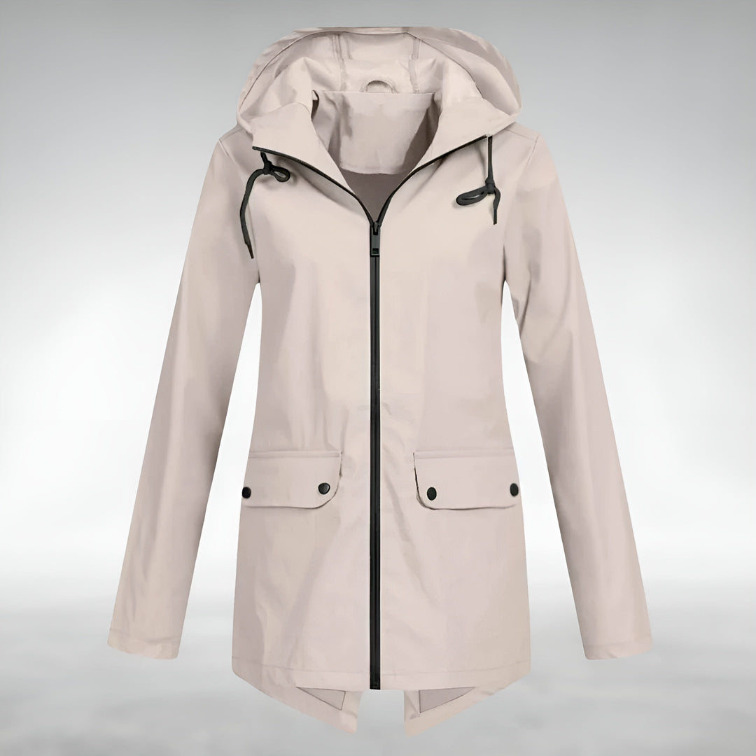 Modische Damen Übergangsjacke, wasserdicht, leicht, mit schützender Kapuze für Outdoor & Stadt.