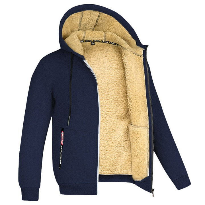 Praktische Taschen & Reißverschluss an der Herren Winterjacke. Funktional für Alltag & Freizeit.