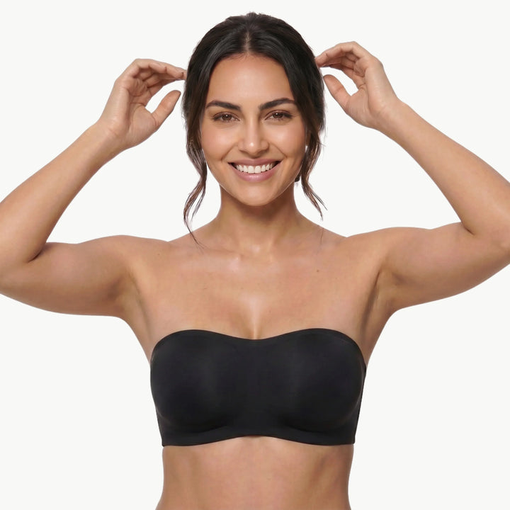 Rückenfreier Push-up BH für Damen, trägerlos & bügellos, perfekt für festliche Anlässe & leichte Stoffe.
