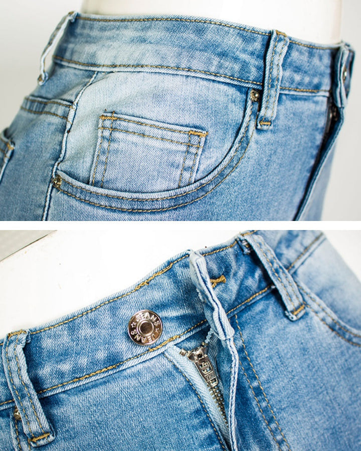 Vielseitige Damen Stretch Skinny Jeans, High Waist, blaue Waschung, perfekt für jeden Anlass.