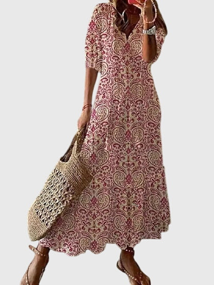 Urlaubstaugliches Boho Vintage Strandkleid für Damen. Lässig-elegantes Sommerkleid mit bequemem Schnitt.