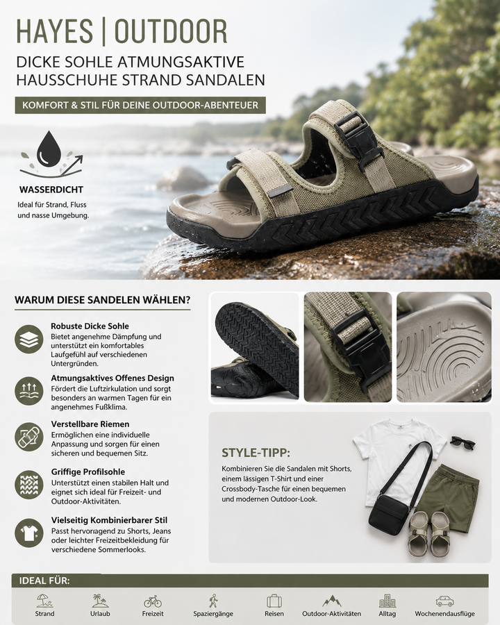 Komfortable Herren Sandalen mit anatomischem Fußbett & dicker, stoßdämpfender Sohle für lange Spaziergänge.