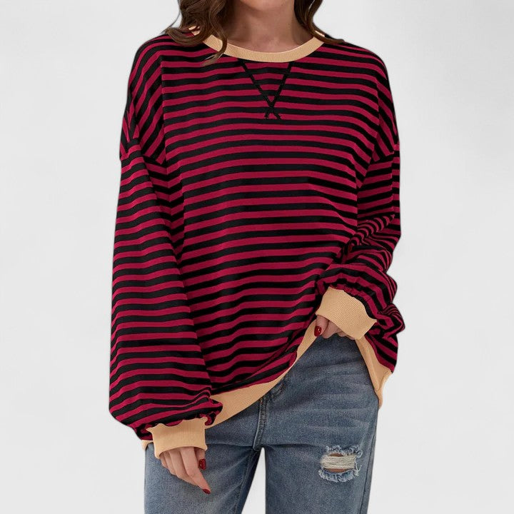 Damen Kayli Streifenpullover flach liegend; präsentiert das farbige Muster & hohe Qualität.