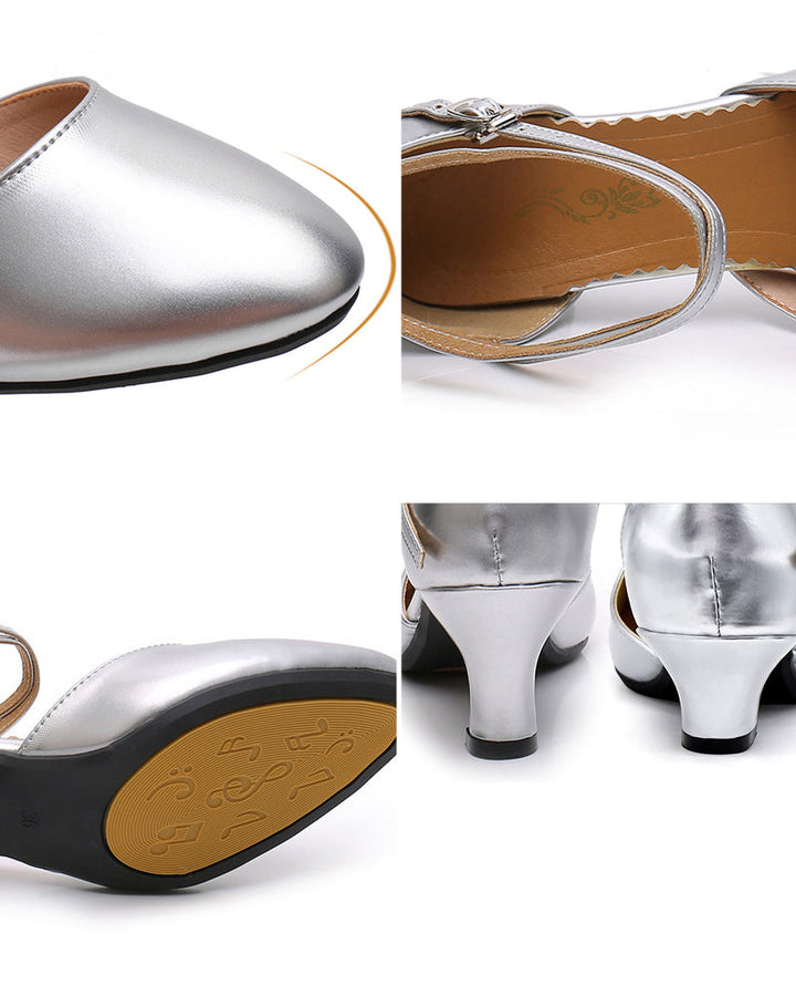 Glamouröse silberne Damen Absatzschuhe mit Blockabsatz. Perfekt für Partys & Abendveranstaltungen.
