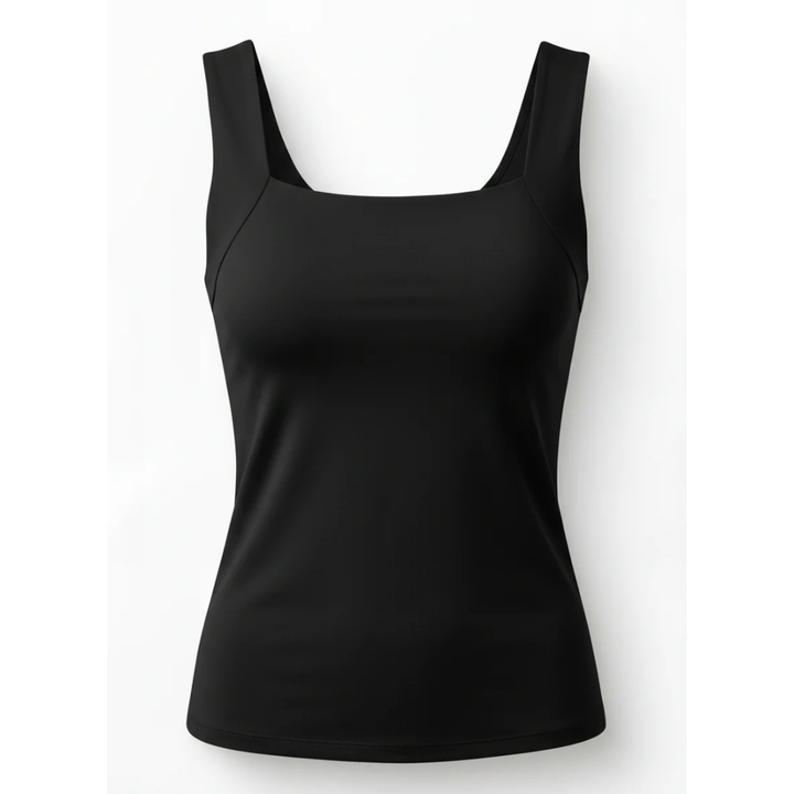 Weiches Damen Tanktop mit eingearbeitetem Sport-BH, ideal für sensible Haut.