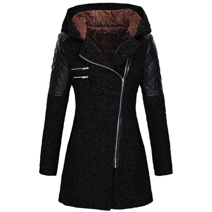 Stilvolle Damen Winterjacke im Biker-Stil, mit schrägem Reißverschluss und warmem Futter. Perfekt für den Winter.