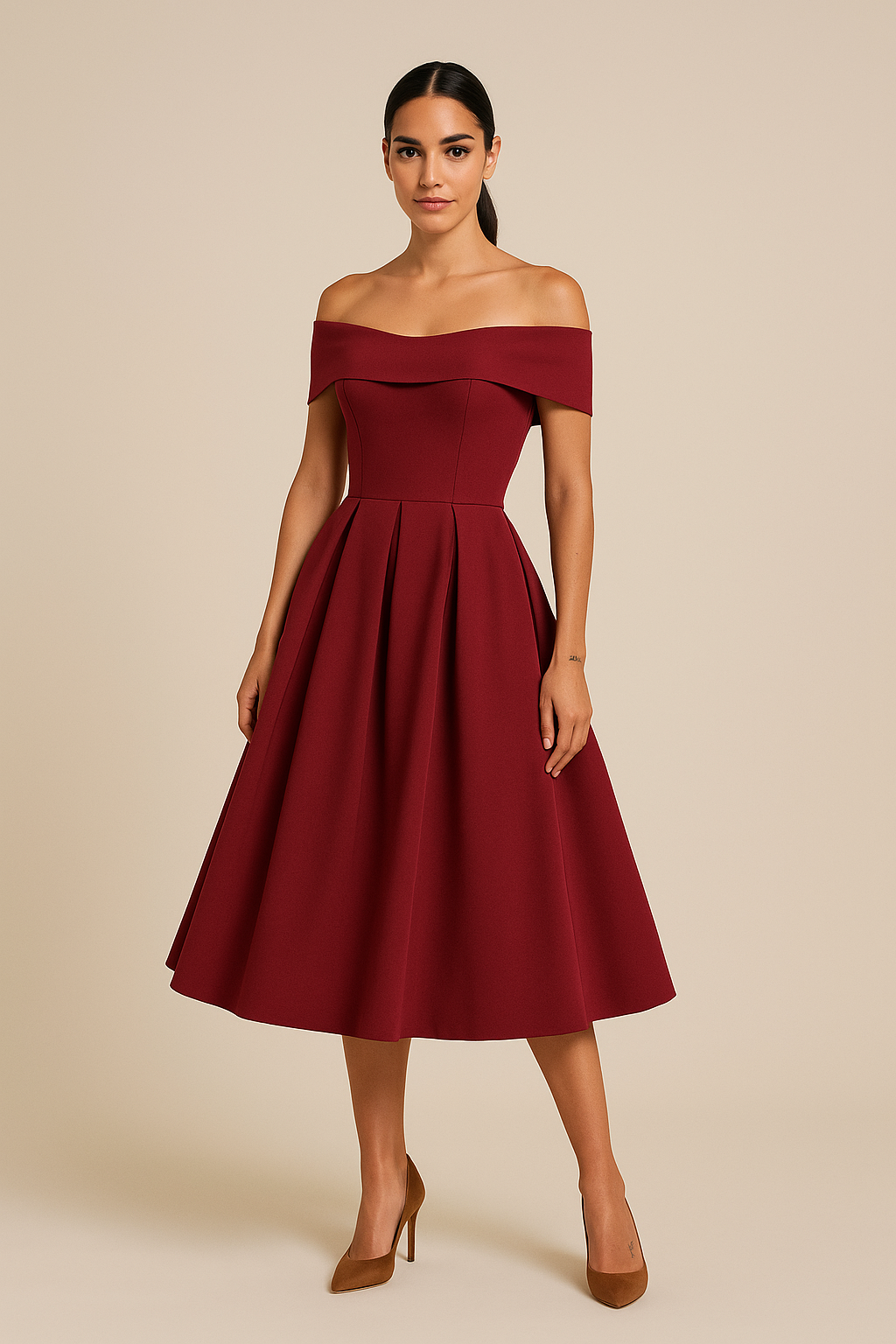 Luftiges Sommerkleid Damen A-Linie, schulterfrei, mit fließendem Rock. Ideal für Freizeit und elegante Events.