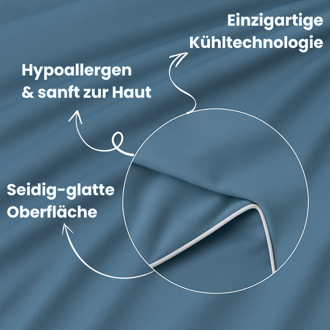 Hochwertige Eisseide-Decke, kühlend und hypoallergen, für empfindliche Haut und besten Schlaf.