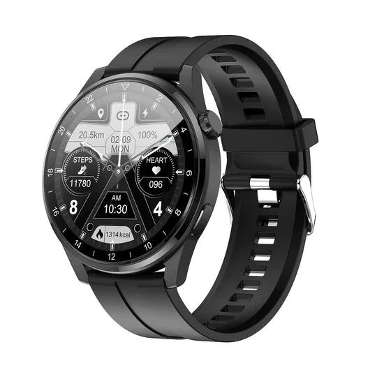 Detailansicht der Smartwatch mit hellem Display, zeigt Fitness- & Aktivitätsdaten an.