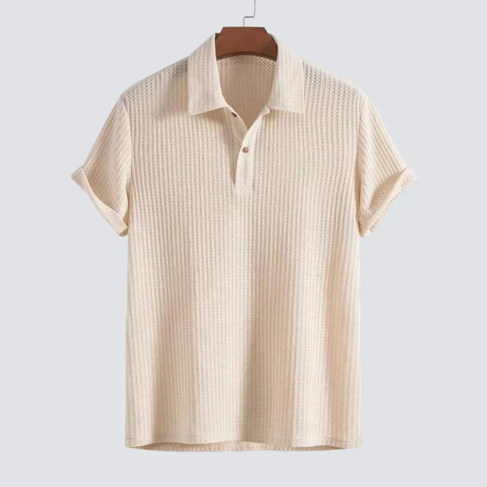 Elegantes beiges Herren Polo-Shirt mit kurzen Ärmeln für Stil & Komfort im Frühling/Sommer.