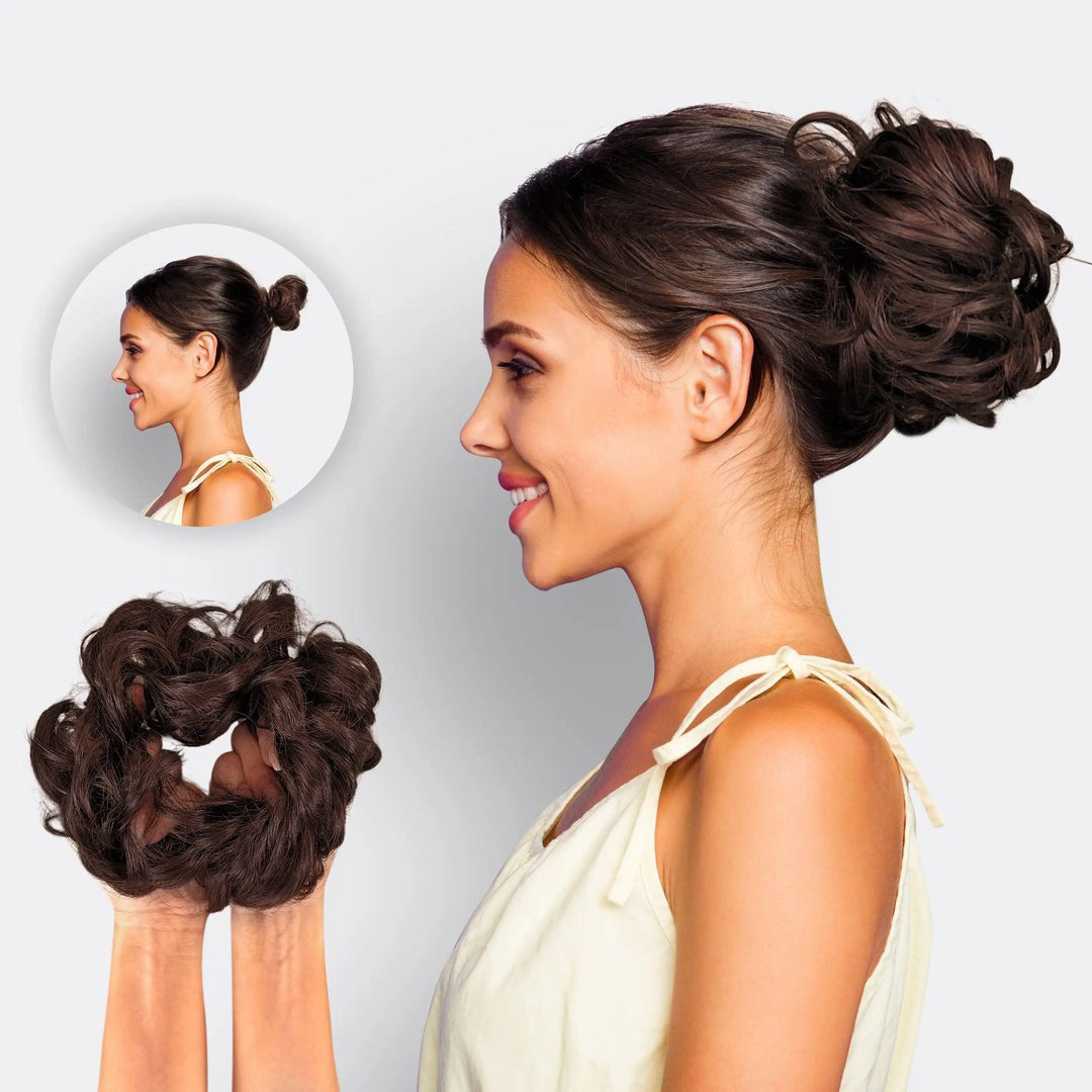 Damen Haarverlängerung Scrunchie BunPop für voluminöse Stylings und volle Dutts.