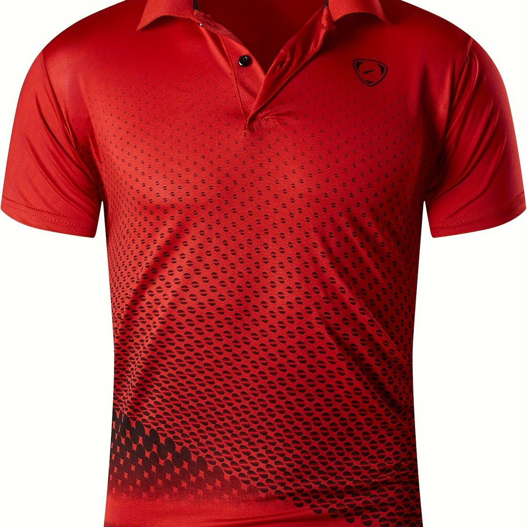 Stilvolles Herren Freizeitpolo mit einzigartigem Grafikdesign, ideal für warme Jahreszeiten.