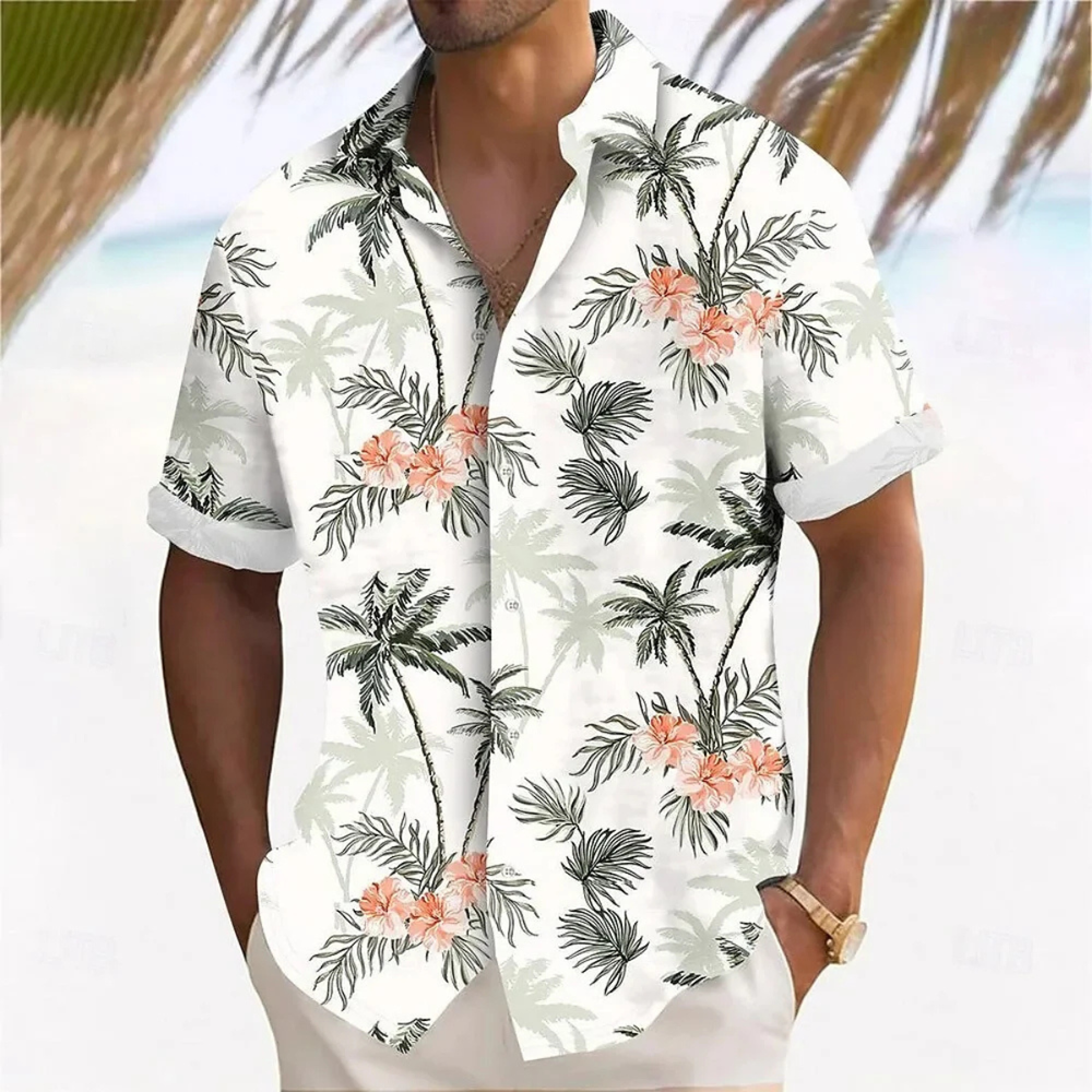 Stylisches Herren Kurzarmhemd mit tropischem Palmenprint. Modernes Strandhemd, perfekt für warme Sommertage.