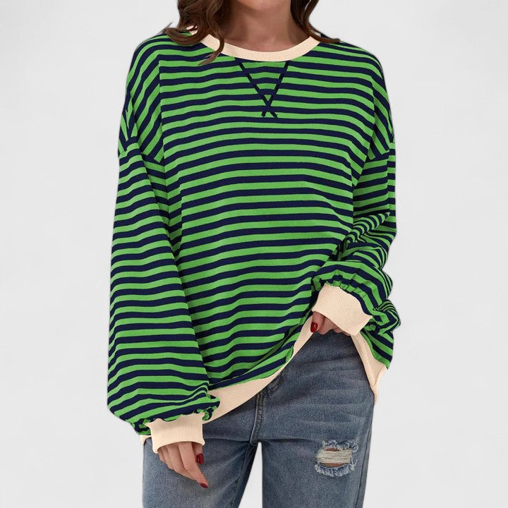 Lässiger Damen Kayli Pullover mit farbenfrohen Streifen; ideal für Freizeit & Alltag.