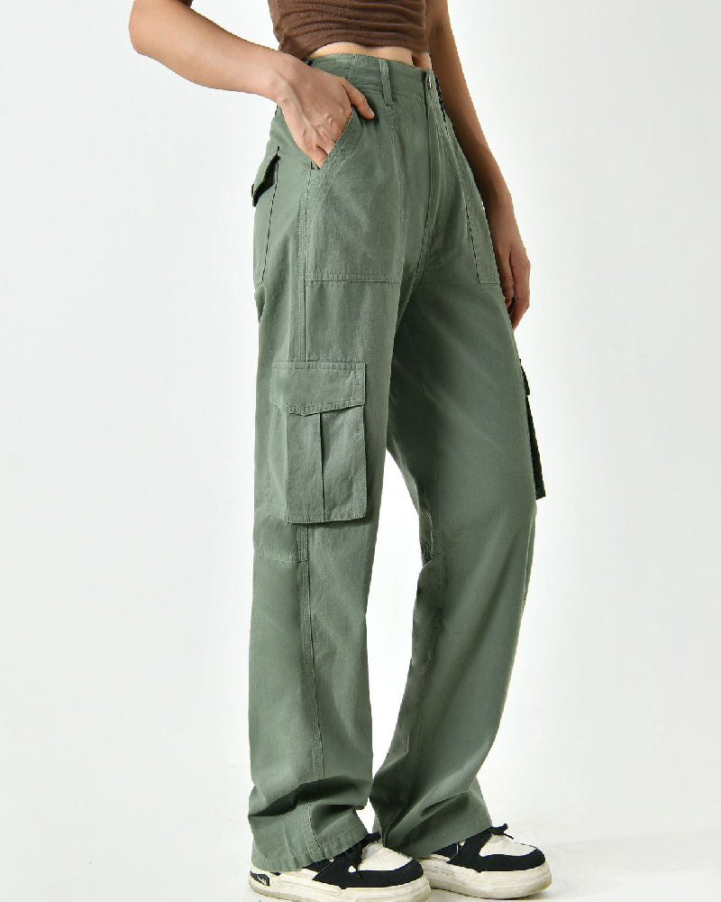 Stilvolle Damen Mid-Rise Cargohose mit geradem Bein, ideal für bequeme Alltags-Looks.