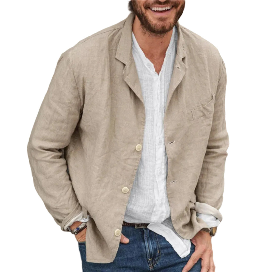 Herren Freizeitjacke mit Reverskragen, Knopfleiste und langen Ärmeln. Klassische Übergangsjacke für Smart Casual.