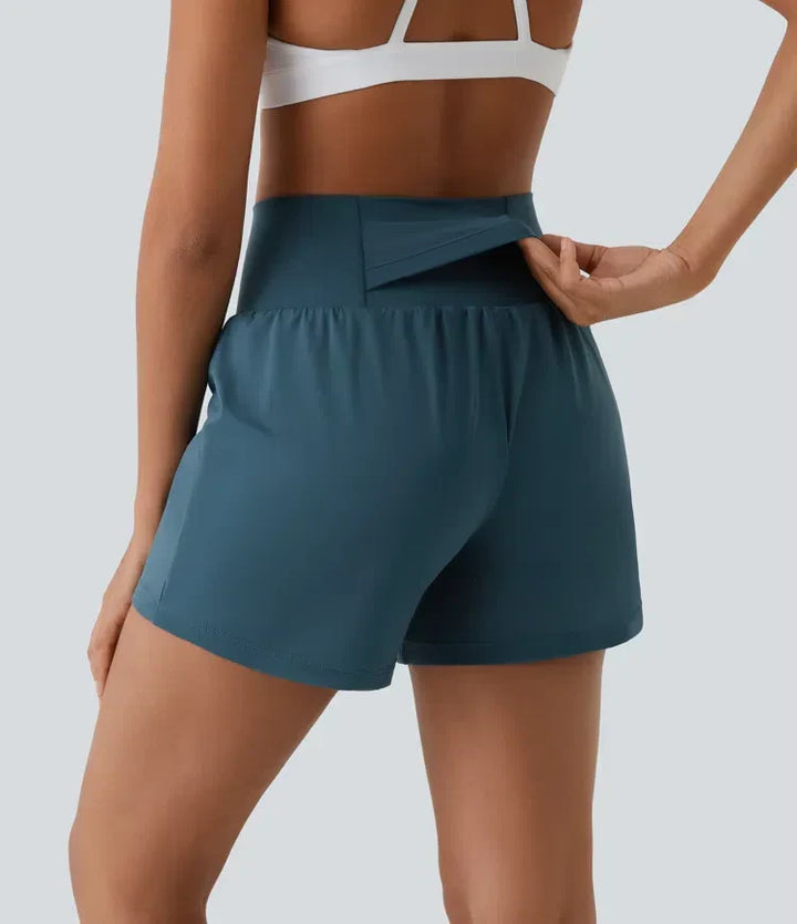 Bequeme Damen Hochtaillen Sport Shorts mit integrierter Innenhose für Yoga & Athletik.